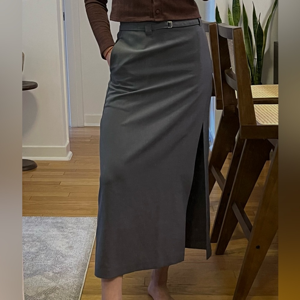 Women's Charcoal Side-Slit Midi Skirt